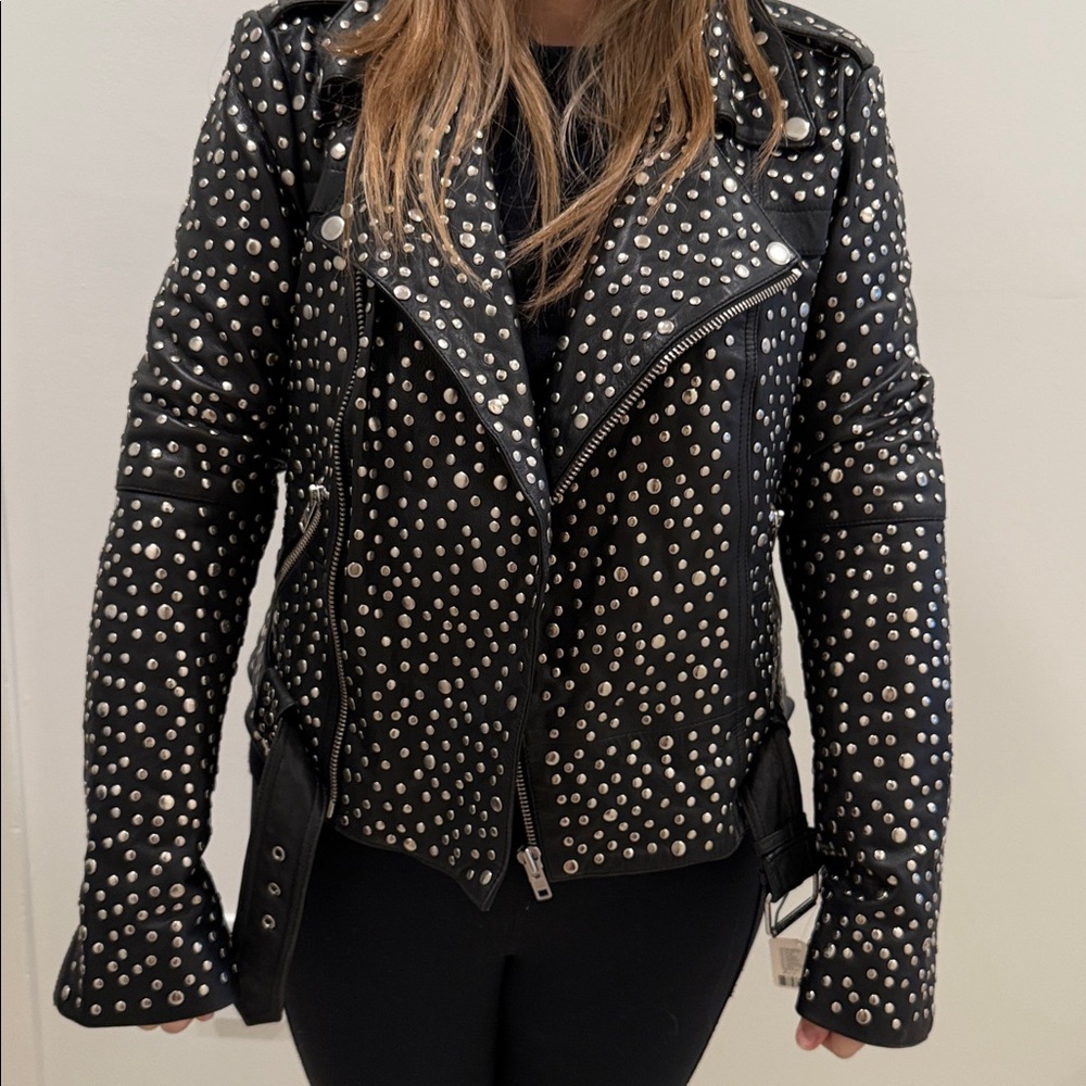 Studded Black real Leather free people Jacket NWT